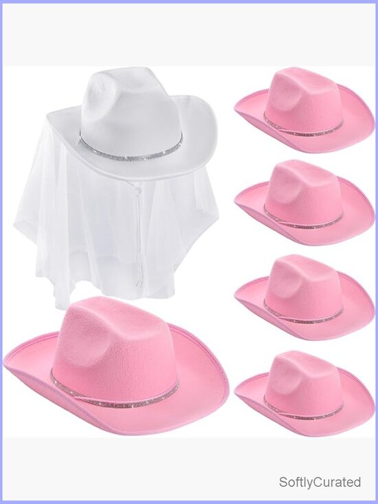6 Pack Rhinestone Cowgirl Hats Western Party Props Felt One Size